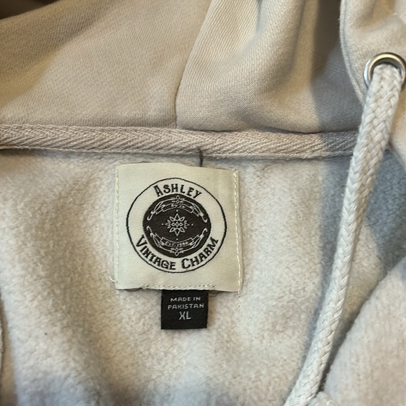 Tan Vintage Charm cropped hooded zip up - Picture 2 of 3